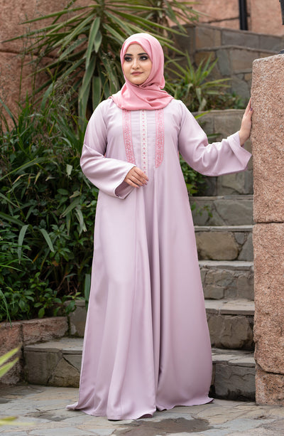 powder pink embroidered abaya