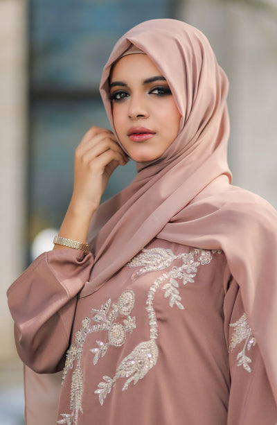 front closed brown peach abaya in Pakistan