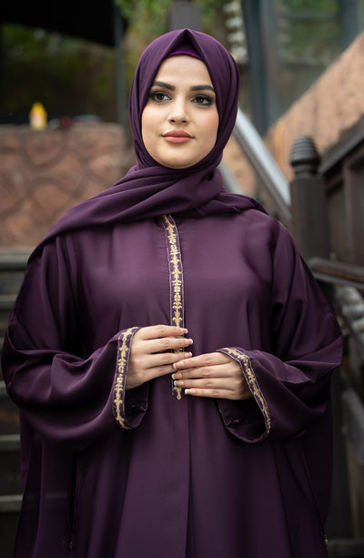 Embroidered purple abaya in pakisan