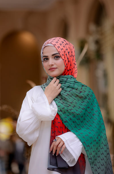 palestinian hijab in red & green