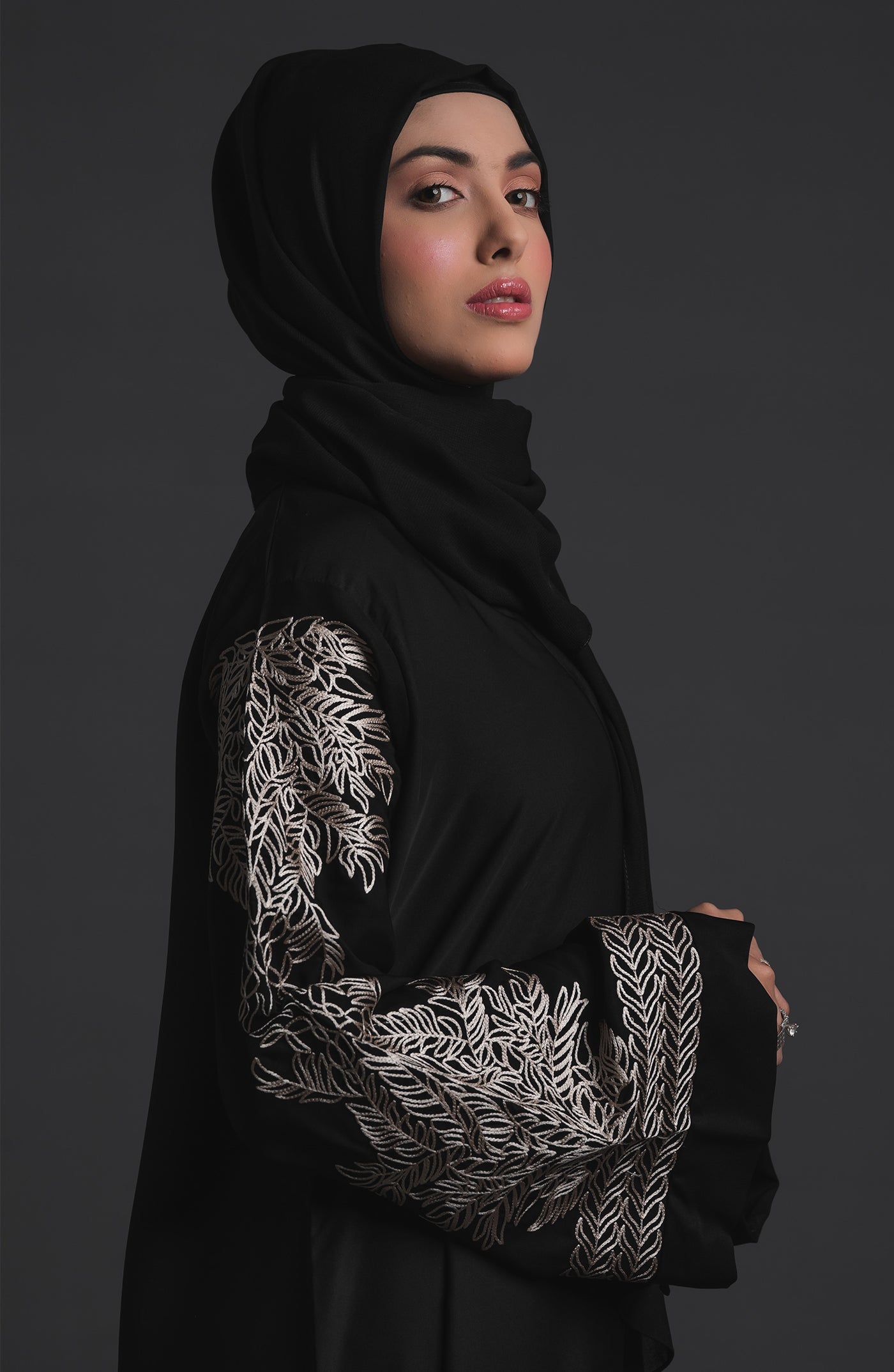 rigel black embroidered abaya in pakistan