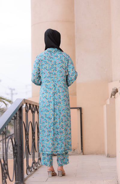 long modest ice blue floral co-ords online
