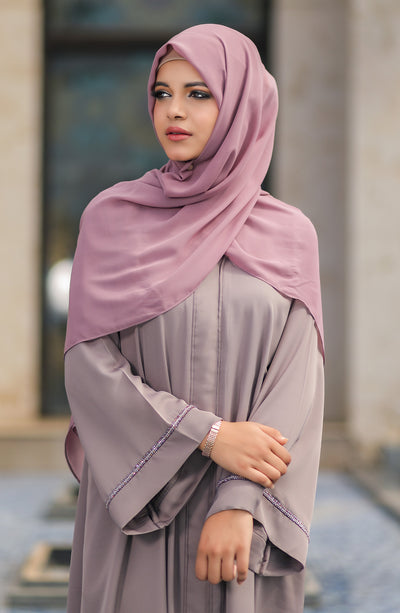 front open abaya in lilac colours