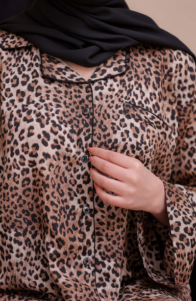 animal print loungewear with buttons for women 