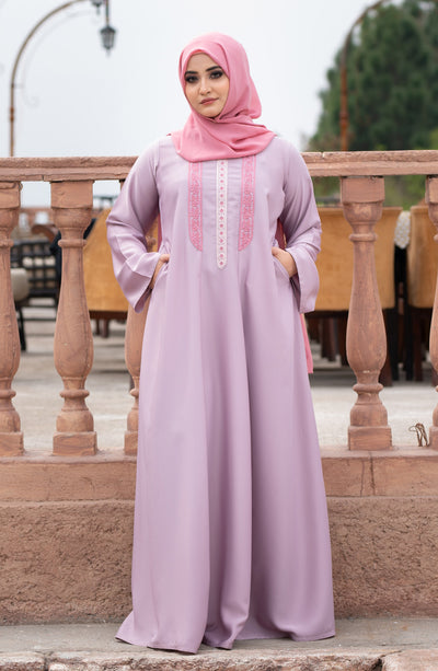 hop powder pink embroidered abaya