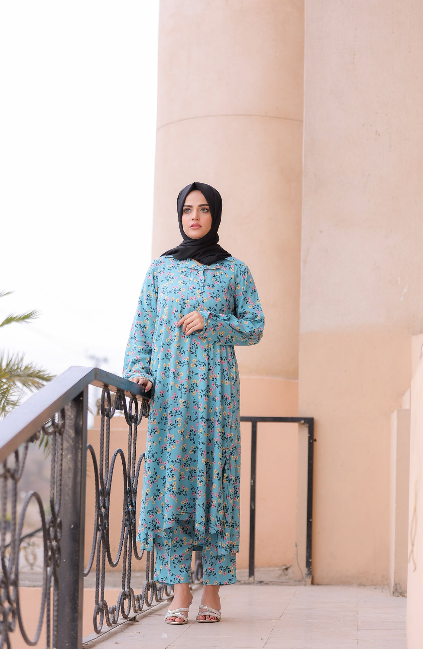 shop ice blue long floral co-ord online in pakistan