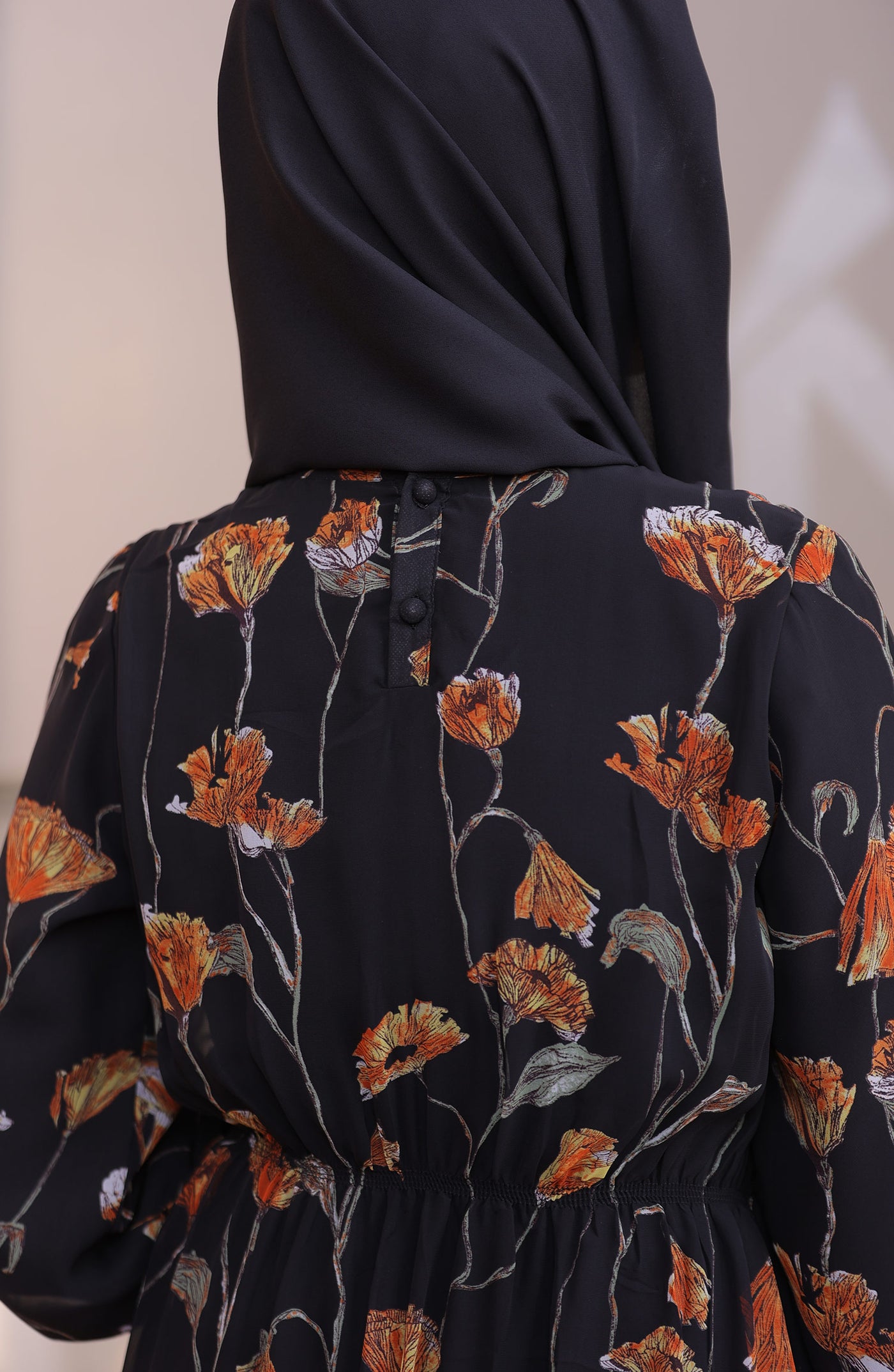 floral maxi dress with black hijab