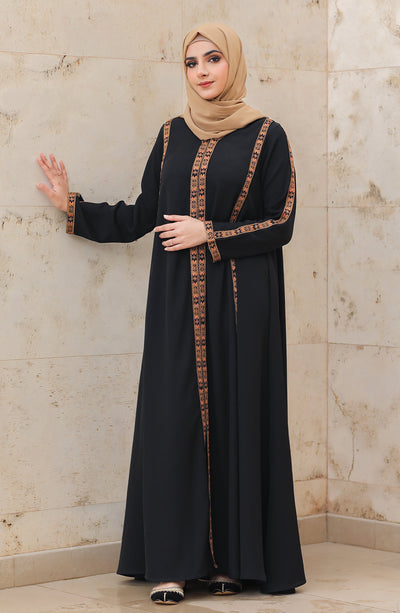 stylish embroidered front close abaya