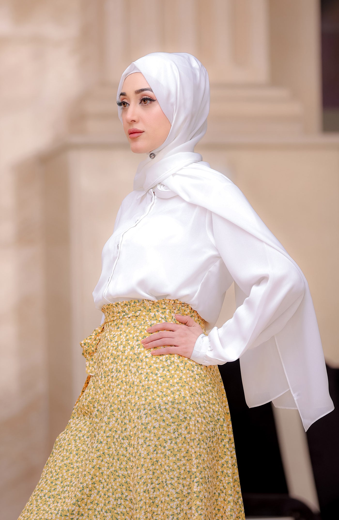 tropical floral print skirt with Hijab and top