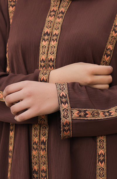 brown color front closed abaya