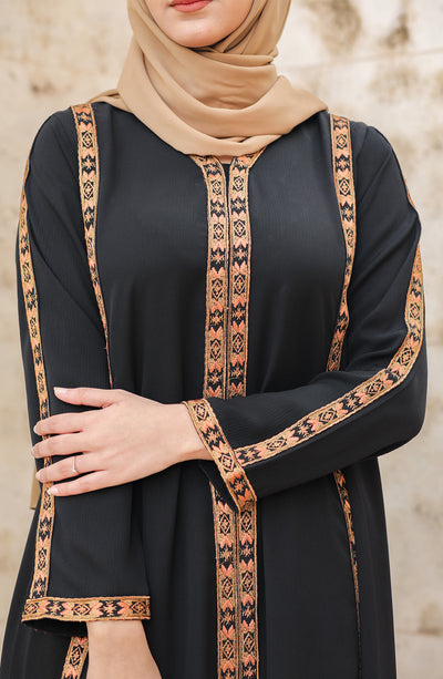 front close abaya in embroidered design
