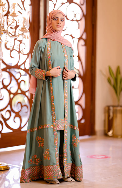 mint green embellished kimono abaya