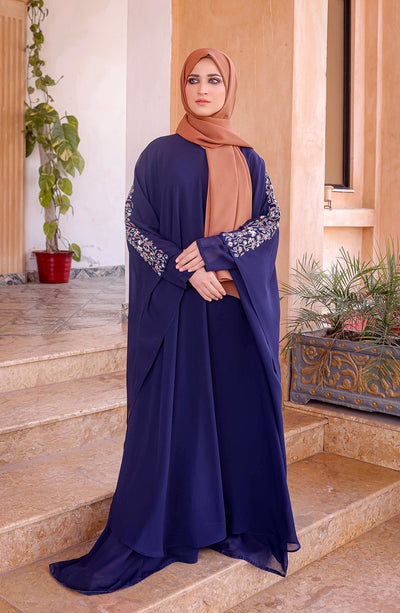 Navy Blue Embellished Abaya