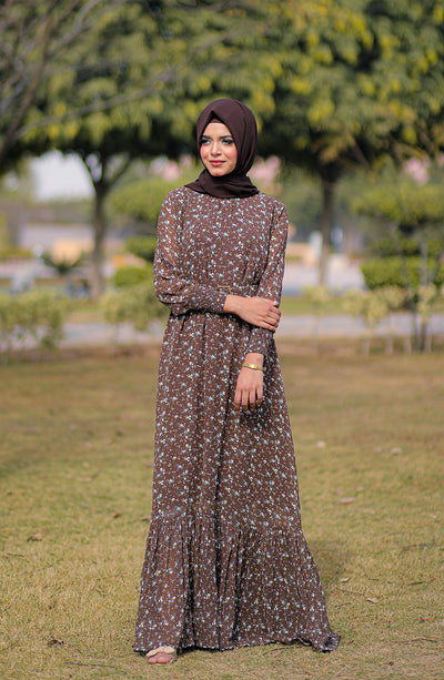 brown sandal chiffon gown maxi by malus