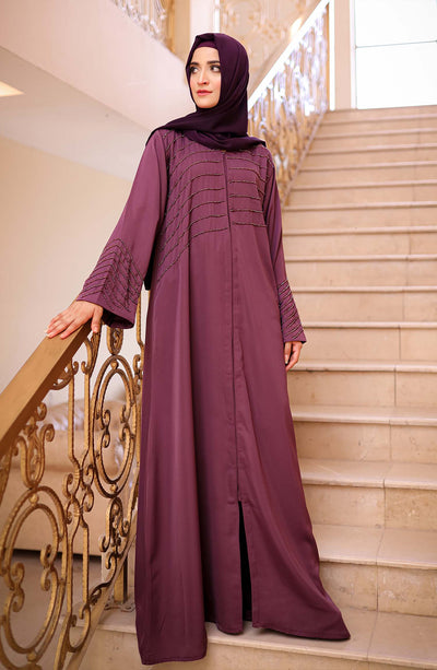 Graceful Lacy Dark Blue Denim Abaya - Hijab Online