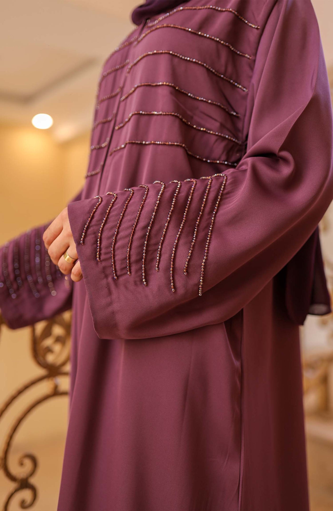 dark mauve embellished abaya in Pakistan
