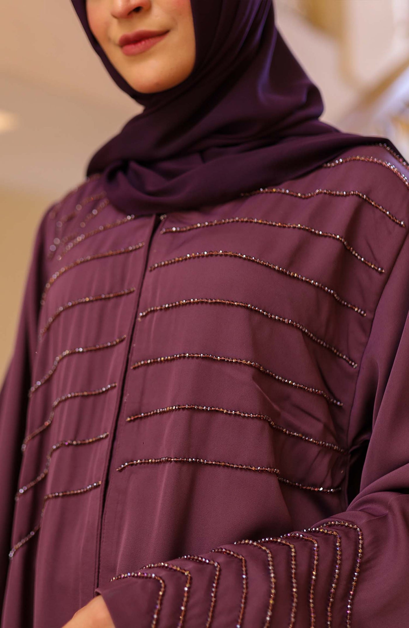 dark mauve abaya with embellishment