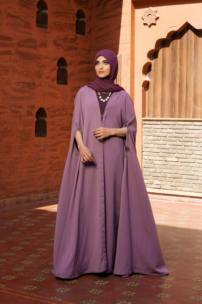 Lilac Embellished Cape | Abaya pic online by Malbus