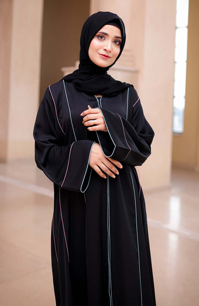 Elegant black abaya in traditional Arabic style 